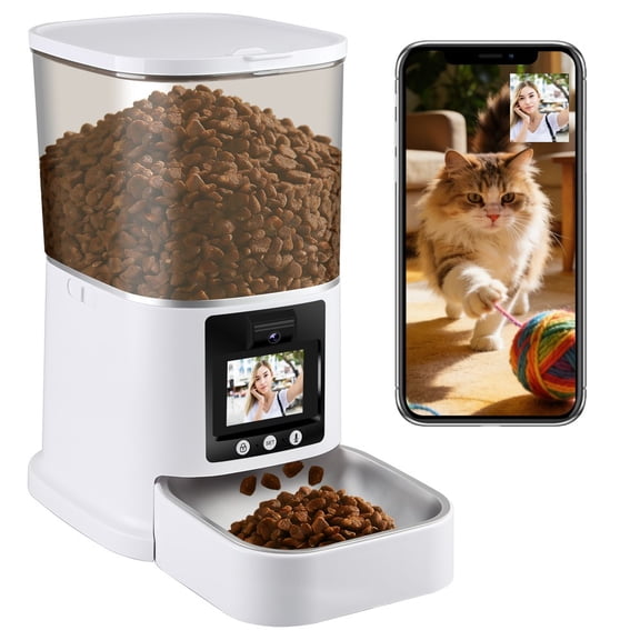 FGY 5L Automatic Cat Feeder with Camera 1080P HD, 2.4G/5G WiFi App Control, 2-Way Audio&Video Automatic Cat Food Dispenser (White)