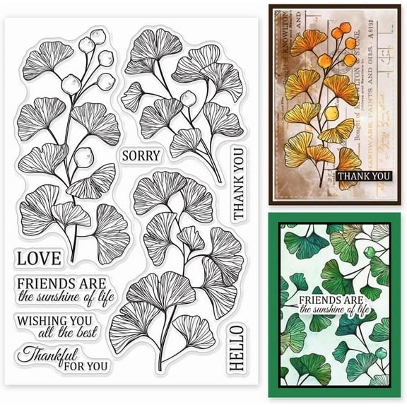 Ginkgo Leaf Blessing Text Clear Stamps for Cards Making Autumn Leaves Clear Stamp Seals Transparent Stamps for DIY Scrapbooking Photo Album Journal Home Decoration