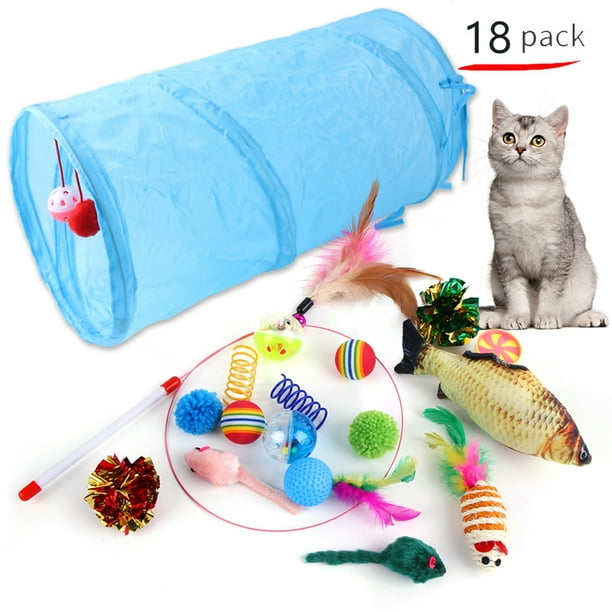 BeesClover Colorful Pet Toys Set Cats Fishing Rod Funny Cat Stick Tunnel  Variety Combinations Supplies Interactive Training Game Props