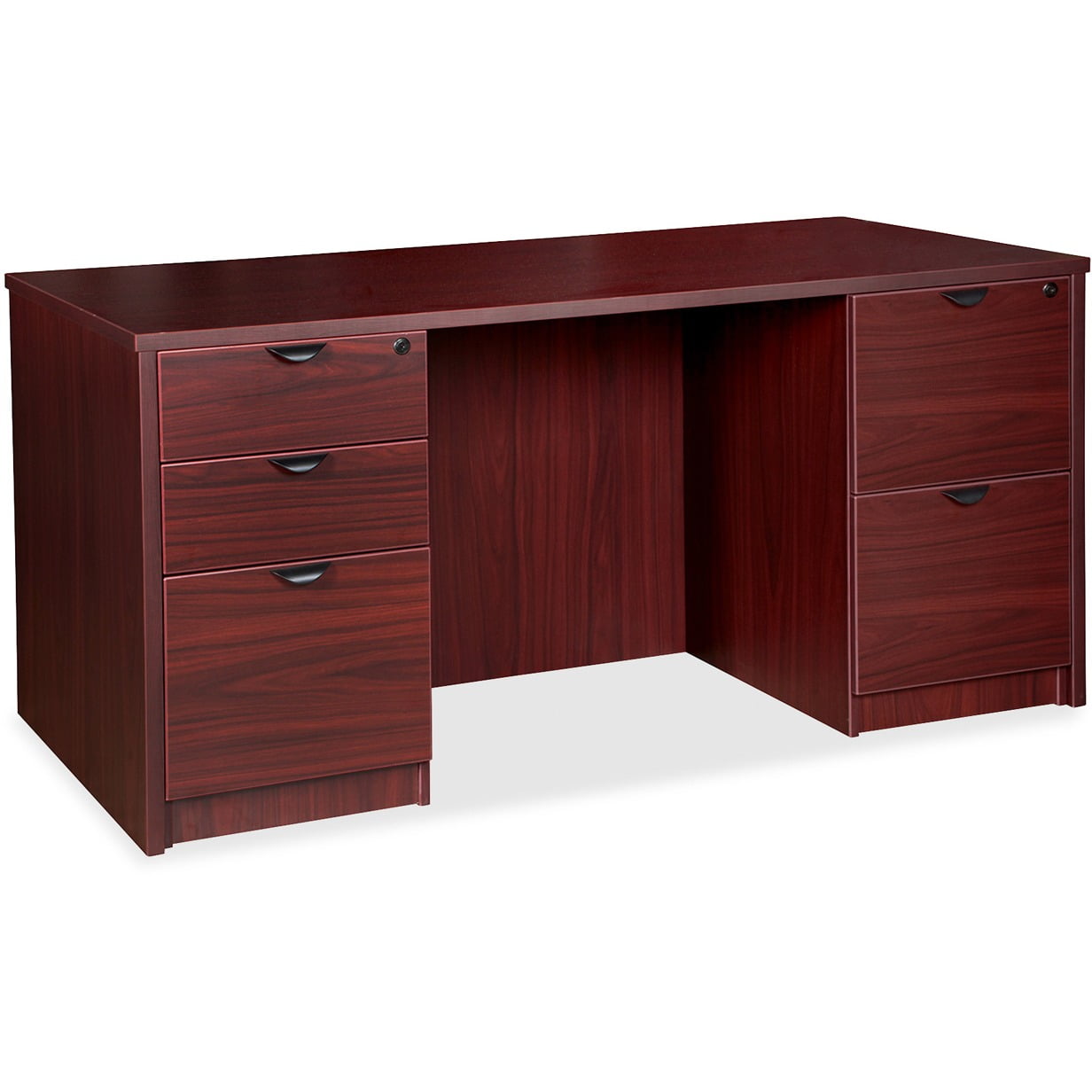 Lorell, LLRPD3066DPMY, Prominence 2.0 Mahogany Laminate DoublePedestal Desk, 1 Each