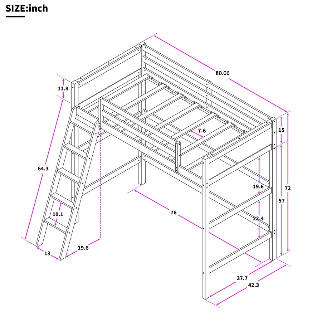 Private Jungle Twin Size Loft Bed with Ladder and Guard for Teens Bedroom, Espresso
