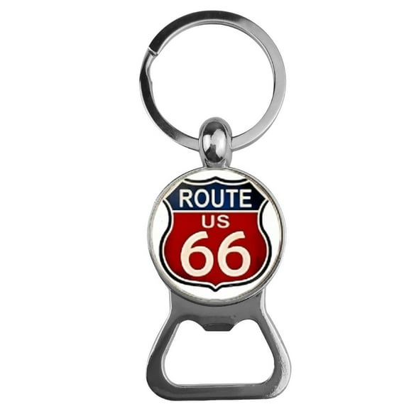 US Route 66 Bottle Opener Keychain fashion Classic Key Ring with Round Glass Style