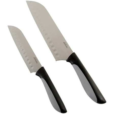 Durant 2 pc Santoku Set - Black - PP & Rubber Handle - Mirror Polished - SS - 1.5 mm - Clam-Pack