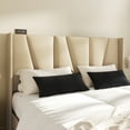 thumbnail image 4 of Amolife Queen Bed Frame, Upholstered Platform Bed with Wingback and Geometric Headboard, Beige, 4 of 14