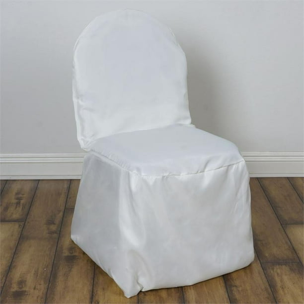 Efavormart 100 PCS Round Top Ivory Polyester Banquet Chair Covers Linen Dinning Chair slipcover
