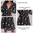 thumbnail image 2 of Vestido de manga larga con escote en V, estampado de estrellas y cintura elástica. Vestido de moda para mujer., 2 of 3
