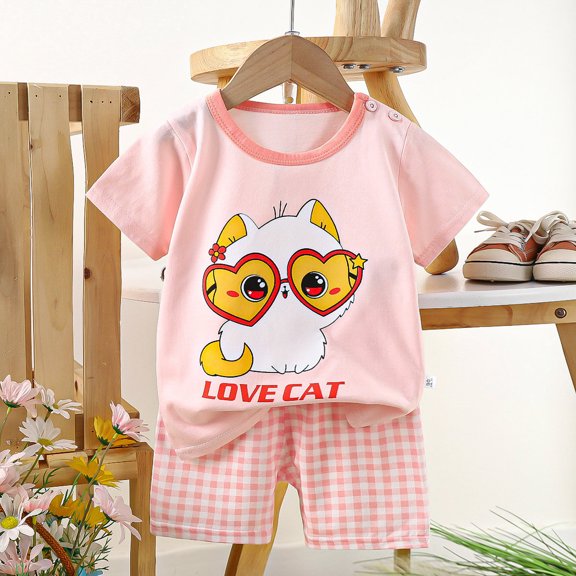 JCCXIN Toddler Girls Boys Summer Short Sleeve Cartoon Prints Tops Shorts 2PCS Outfit Sets Children Clothes Sets Comfort Dailywear