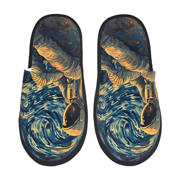 Fotbe Astronaut Starry Night Pantuflas Peludas para Mujer con Estampado, Zapatillas de Peluche, Zapatos de Invierno para Casa, Uso Interior y Exterior-Large