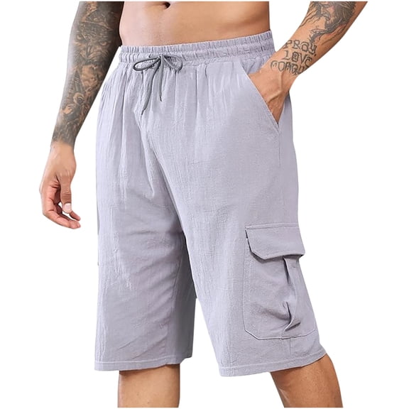 WREESH Men's Cargo Shorts Summer Bermuda Shorts Outdoor Workout Shorts Csaual Comfortable Button Pocket Elastic Waist Shorts Gray