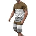 thumbnail image 2 of RYDCOT Men's 2 Piece Outfits Color Block Round Neck Short Sleeve T Shirt and Casual Shorts Set Brown XXXXXL(XXXXXL), 2 of 6