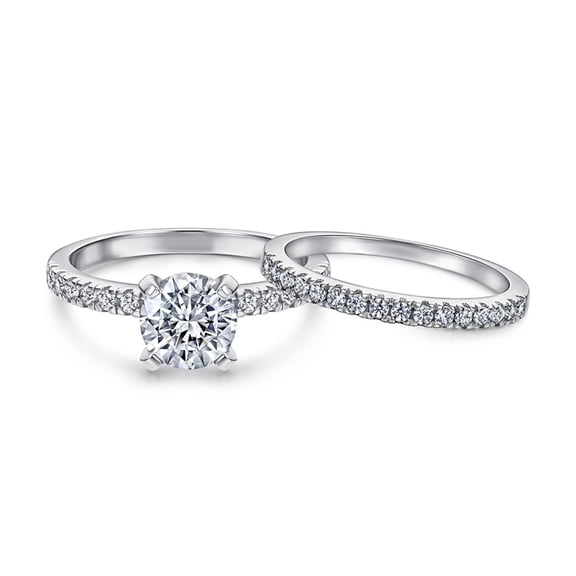 Homesteed Women Engagement Ring Round Cut Cubic Zirconia Silver Wedding Ring Set Non Tarnish Bridal Ring Gift for Her, Size 10