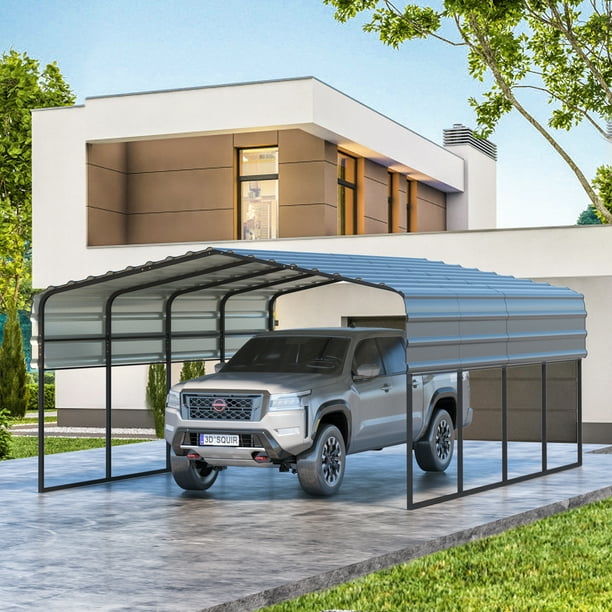 Mellcom 12 x 20 ft Carport with Galvanized Steel Roof, Multi-Use ...