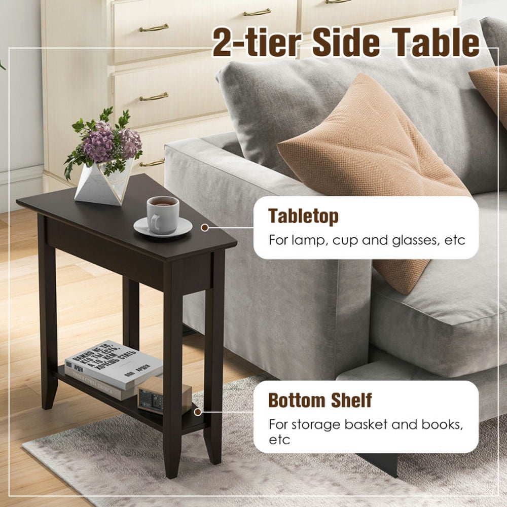 Finihen End Table, 2-Tier Wedge Narrow End Table with Storage Shelf and Solid Wood Legs, Sofa Side Table, Bed Side Table, for Living Room, Bedroom, Espresso Finihen End Table, 2-Tier Wedge Narrow End Table with Storage Shelf and Solid Wood Legs, Sofa Side Table, Bed Side Table, for Living Room, Bedroom, Espresso