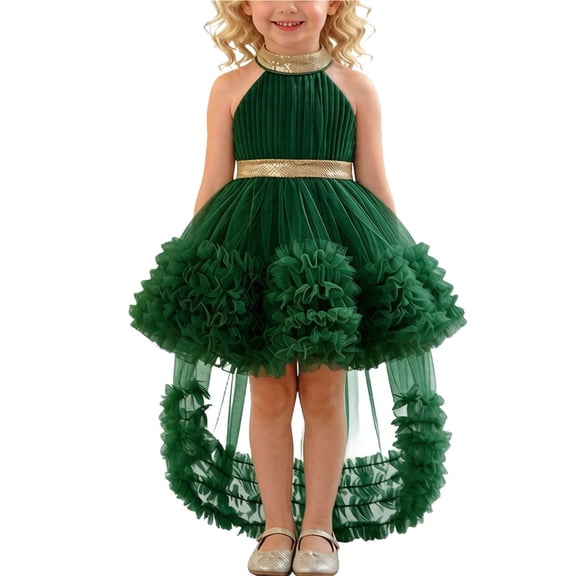 Flower Girls Dress High Low Wedding Dresses Gown with Bow Back Birthday Party Swing A-Line Dresses,1-2Years