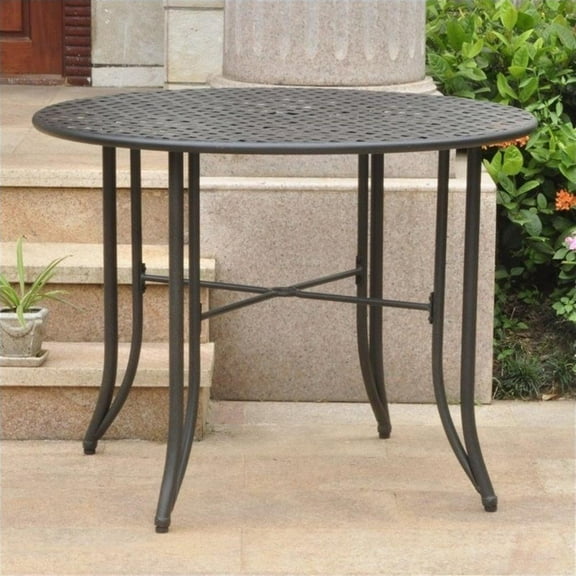 Pemberly Row Iron Patio Dining Table in Black