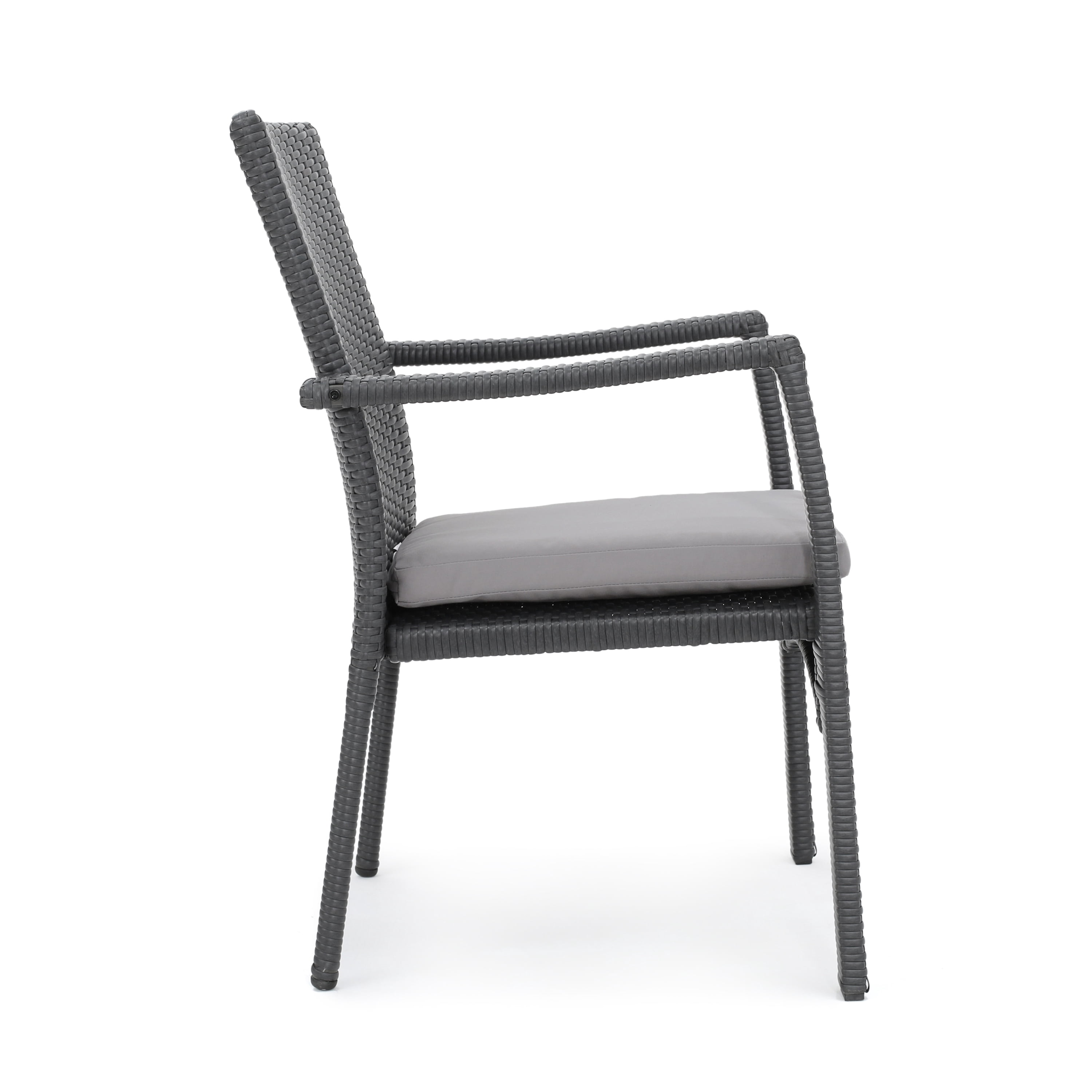 Outdoor Woven Surface Single Dining Chair, Casual Household Seat for Patio Garden, Gray