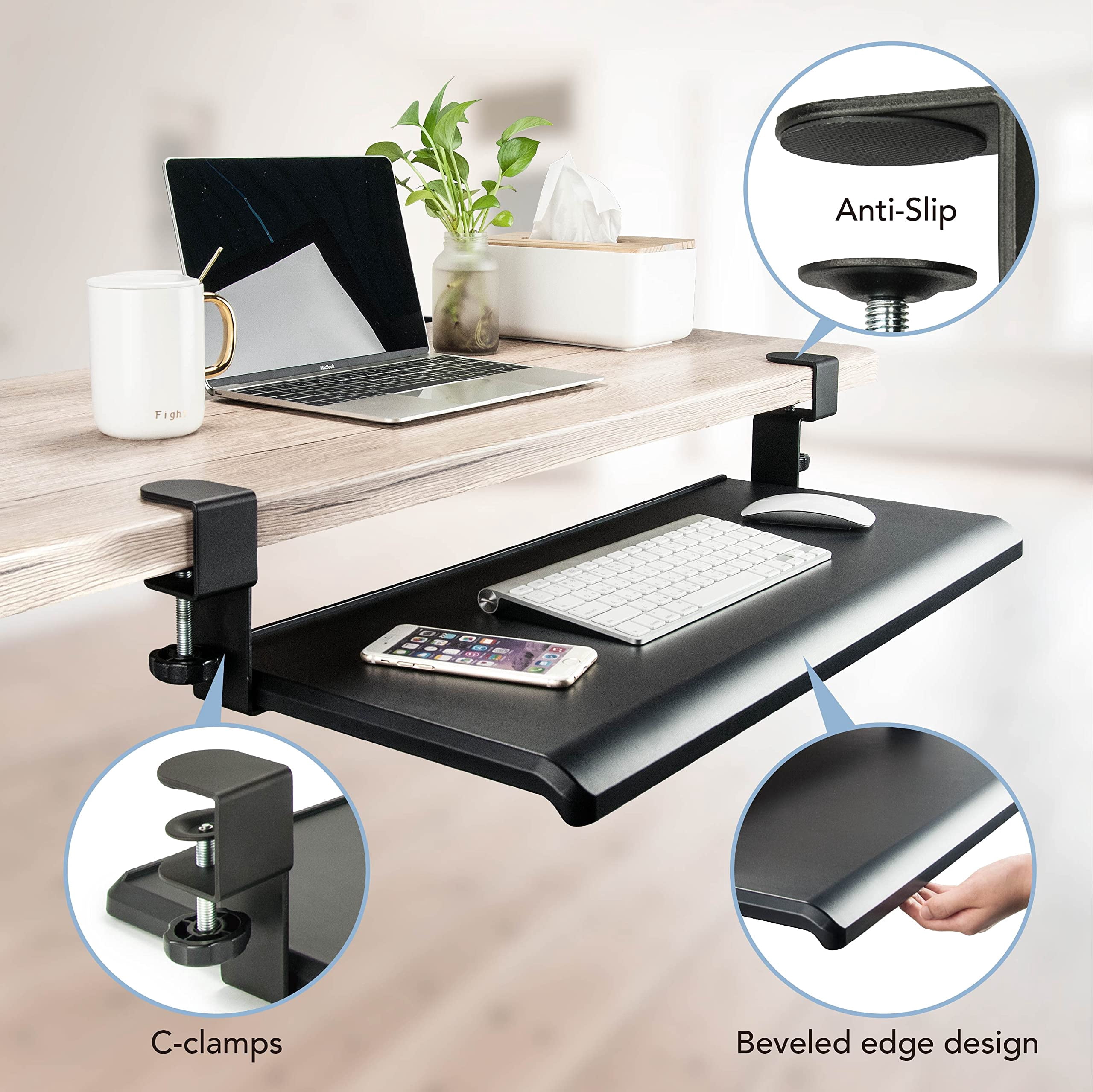 Under Desk Tray  Large 27.5" X 12.2" Slide-out Clamp-on Drawer With Steel C-clamps Platform Fits Full-size And Mouse Tool-free Installation Taa-compliant