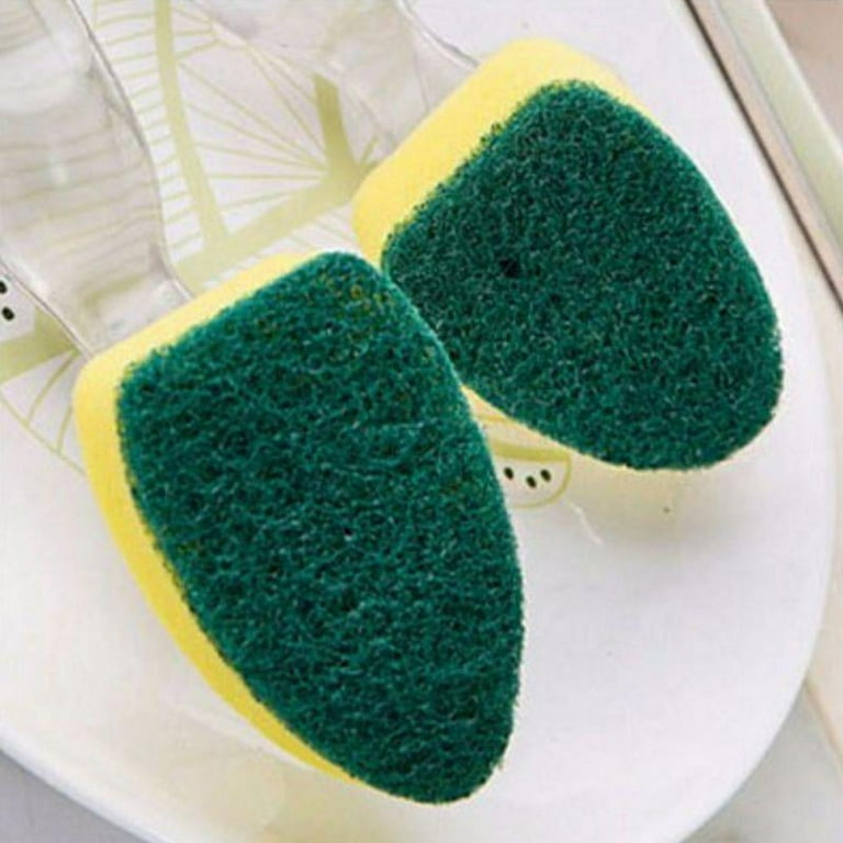 Dish Washing Kitchen Sponge Brush with Detachable Cleaner Adding Handle Scrubber, Size: Small, Green