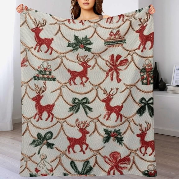 RKSupls Christmas Throw Blanket, Soft Warm Flannel Elk Pattern Blanket for Christmas Home Bed Sofa Couch Decor,30x40 in