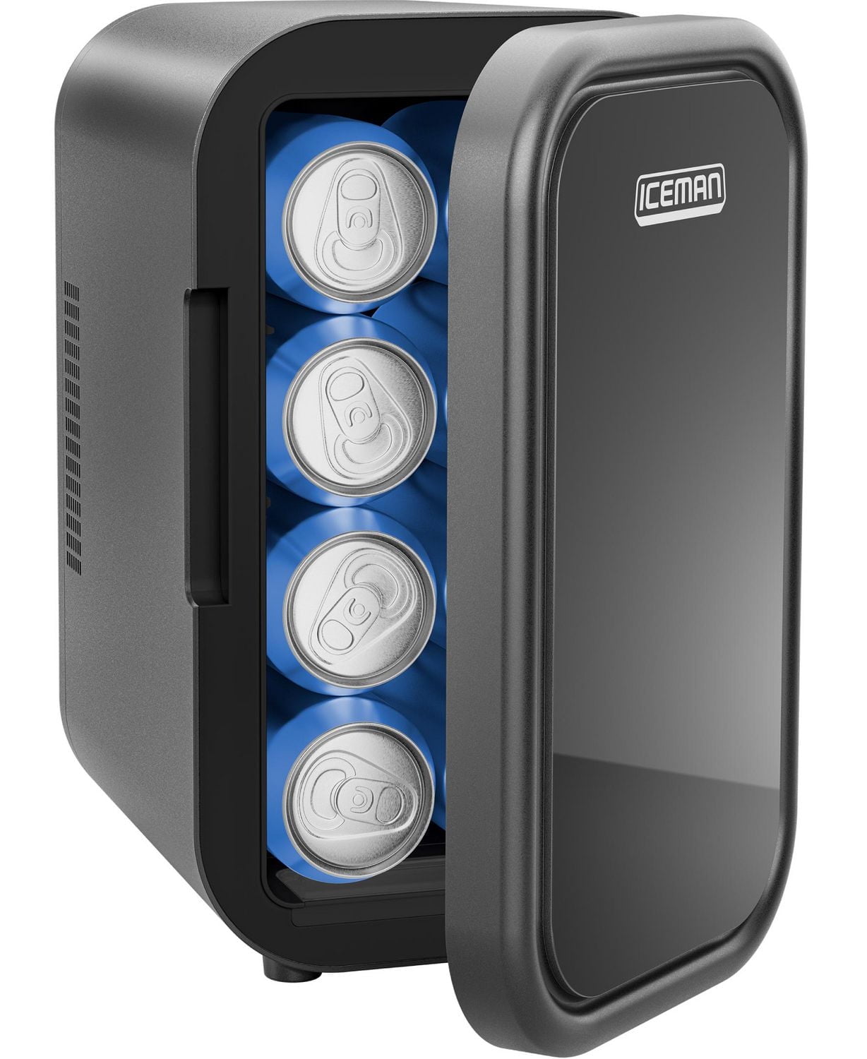 ICEMAN Portable Mini Fridge w/ 8 355 ml (12oz) Can Capacity, Cools and Heats, Car Plug Included - Black, New