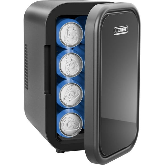 ICEMAN Portable Mini Fridge w/ 8 355 ml (12oz) Can Capacity, Cools and Heats, Car Plug Included - Black, New