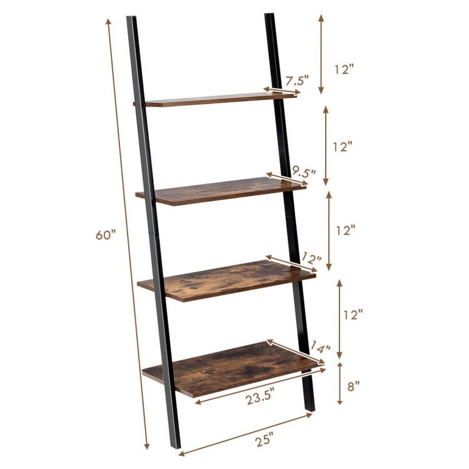 Demi Bonn 4-Tier Industrial Leaning Wall Bookshelf, Display Rack for Plants and Books, Brown