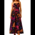 thumbnail image 1 of Vestido Maxi Floral de Verano 2025 para Mujer, Sin Mangas, con Tirantes Finos, Estampado, Fruncido, Estilo Bohemio, para Playa Negro XL, 1 of 6