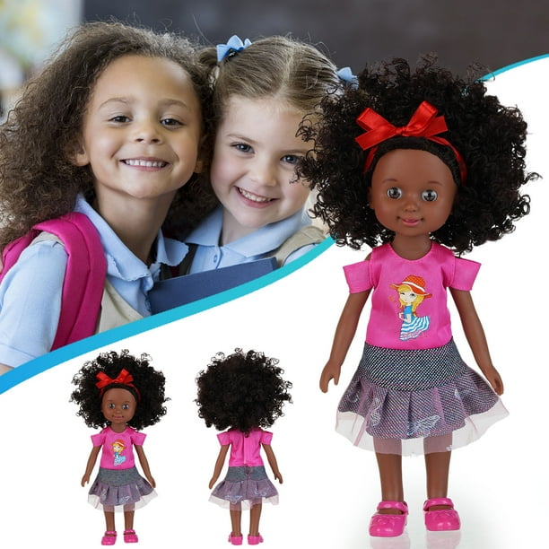 Muñecas negras de 10 pulgadas para niñas de 3, 4, 5 y 6 años con pelo rizado, juguete para perro, muñecas pequeñas para bebés, niñas y niños pequeños, regalo de cumpleaños para fiestas. Muñeca Heiwa.