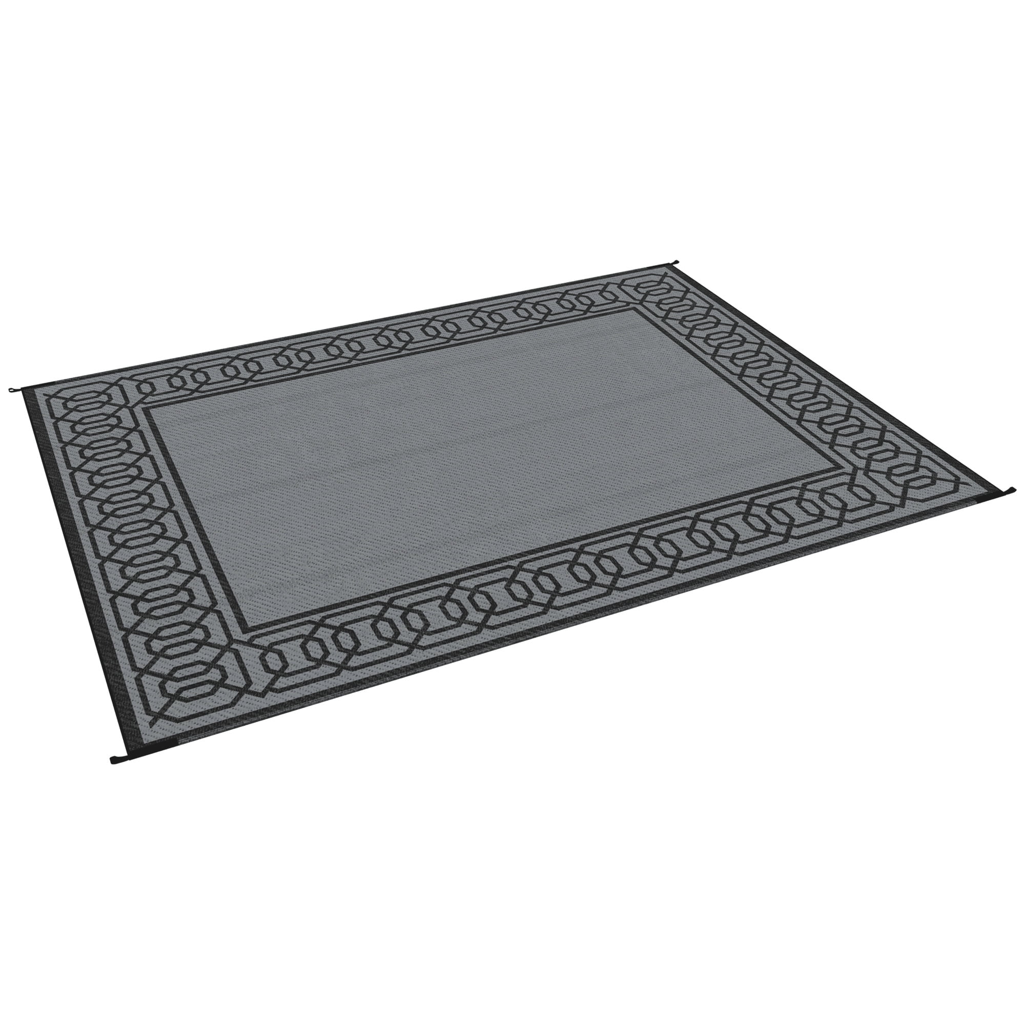 Reversible Outdoor Rug 9' x 12' Waterproof Plastic Straw Mat Portable RV Camping Carpet Large Floor Mat for Backyard Deck Picnic Beach Black & Gray Border