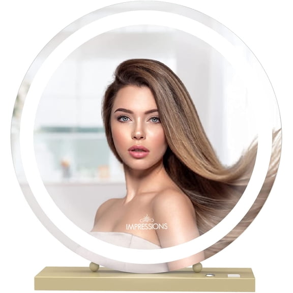Impressions Vanity Hollywood Venus Makeup Mirror with LED Bulbs, Round Shape Vanity Dressing Mirror with One Control Button and Power Adapter (Champagne Gold)