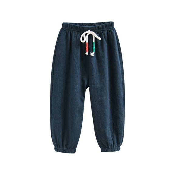 SROBPTY Toddler Pants, Children's Summer Lightweight Comfortable Casual Solid Elastic Waist Mosquito Proof Pants Navy 3-4 Years