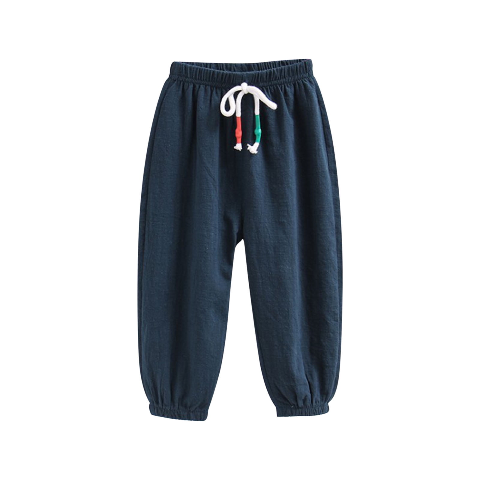 Atogsazn Toddler Boys Linen Jogger Sweatpant Kids Casual Athletic Pants Drawstring Pant Trousers with Pocket Navy 3-4Years Fashion