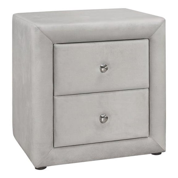 HomeRoots 489769 21 in. Light Grey Velvet Two Drawer Nightstand