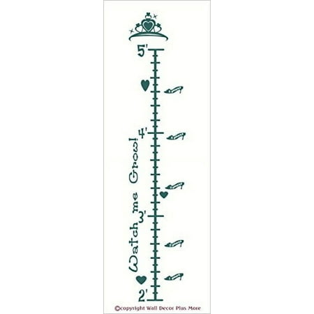 Princess Crown Growth Chart Wall Vinyl Sticker Decal 2'-5' to Measure Child's Growth - Teal