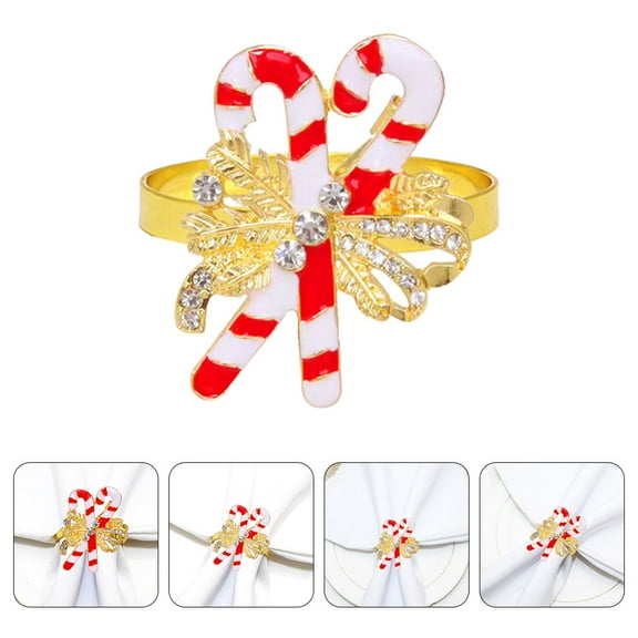 RENACLIPY 4Pcs Holiday Candy Cane Napkin Buckles White Alloy for Christmas and Tsgiving Decor