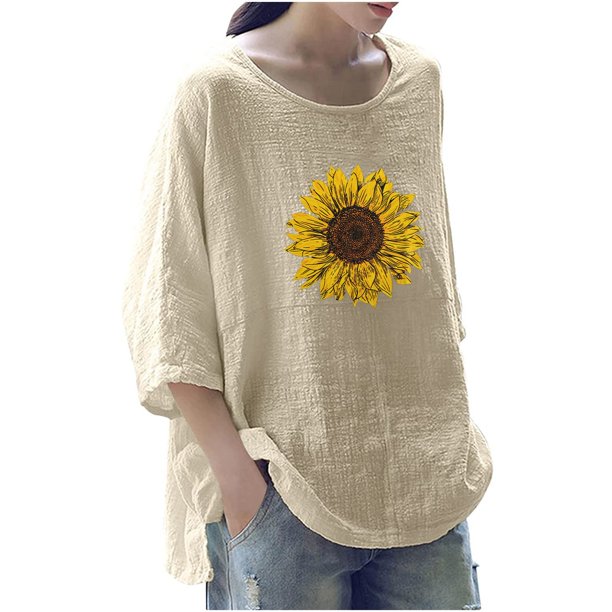 Camisas Para Mujer Camisetas de Gran Tamaño Mangas 3/4 Moda Impreso Cuello Redondo Camiseta Suelta Suéter Tops Odeerbi ODB133943