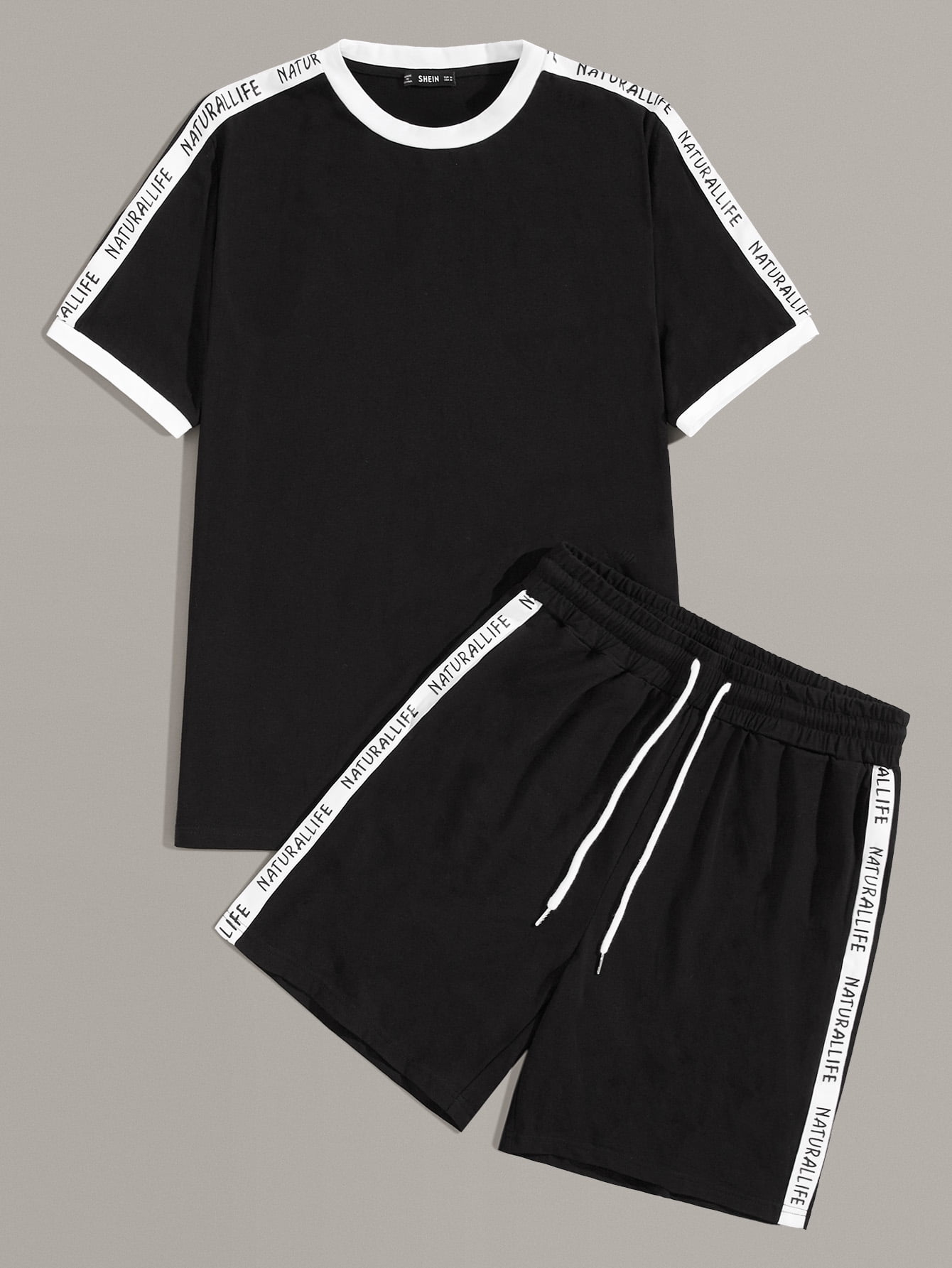 Black Men Letter Tape Side Ringer Top Shorts Set Preppy S(4) S035E -  Walmart.com