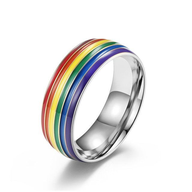 Mujeres Hombres Rainbow Colorido Fiesta de bodas Gay Anillos multicolores Homosexuales Bisexuales Moda Joyería de mano Tamaño 7 Inevent AP009965-01