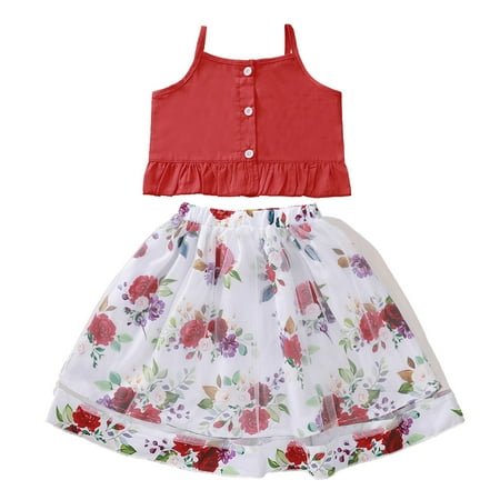 

TAIAOJING Toddler Baby Girls Clothes Set Sleeveless Suspenders Tops Summer Flowers Prints Tulle Skirts Outfits 3-4 Years