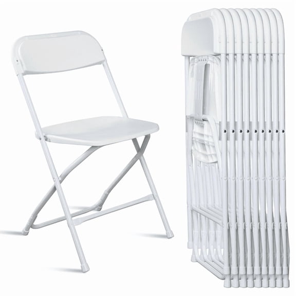 Alvantor 10 Pack Plastic Folding Chairs with Steel Frame, 350 lb Capacity, White