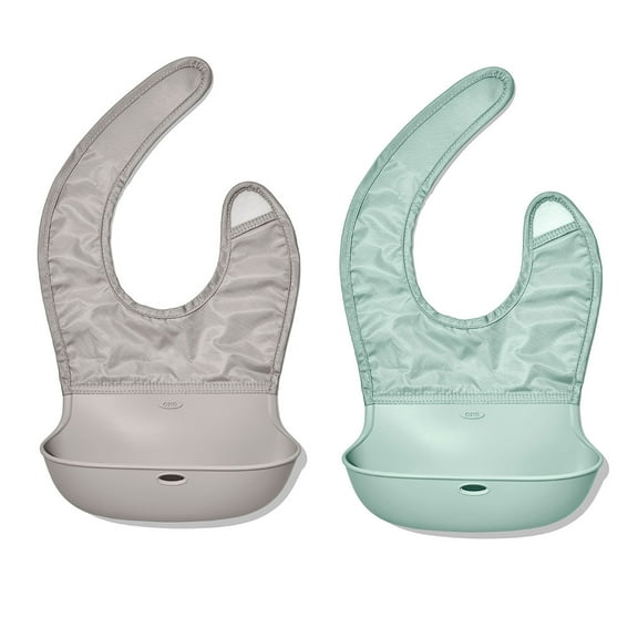 OXO Tot Roll-Up Bibs 2-Pack, Drizzle & Opal – Unisex, Easy-Clean, Travel-Friendly Baby Feeding Bibs