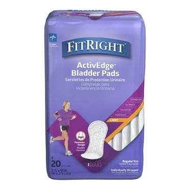 FitRight Incontinence Bladder Control Pads, Light Absorbency, 20 Count