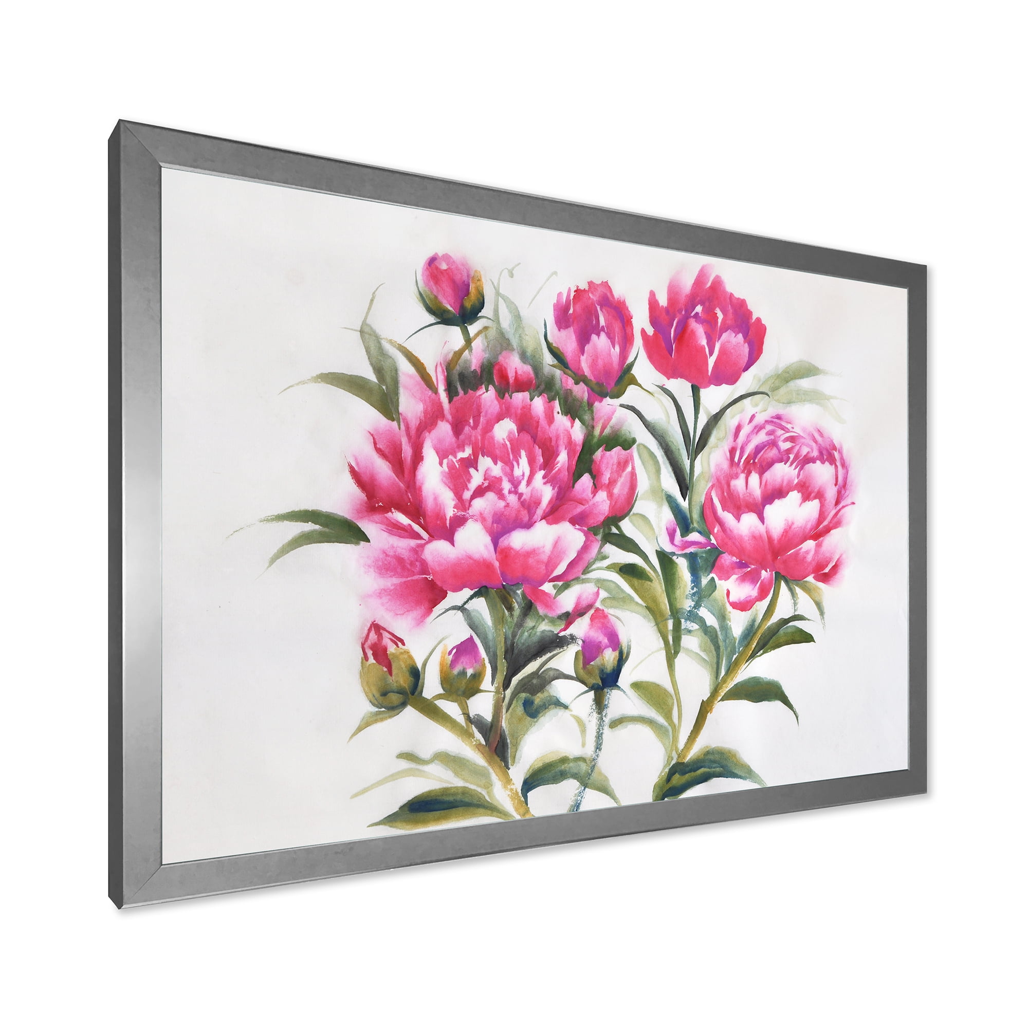 Designart 'Purple Peonies Flowers' Traditional Framed Art Print