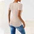 thumbnail image 6 of Laqbezok Women's Plus Size Ribbed Knit Shirt, V Neck Short Sleeve Fitted Tops, Side Button Wrap Slim Fit Casual Summer Textured Blouse, Beige, Size 2XL, 6 of 8