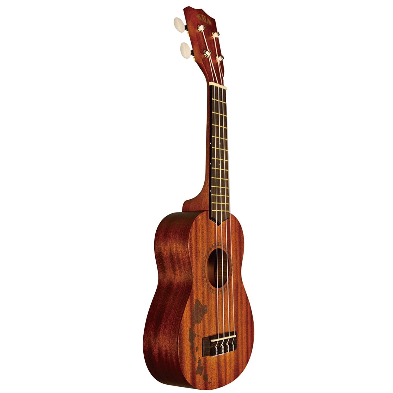 Kala KA-15S-H1 Satin Mahogany Soprano Ukulele - Hawaiian Islands Bundle with Hard Case, Tuner, Strap, Austin Bazaar Instructional DVD, and Polishing Cloth