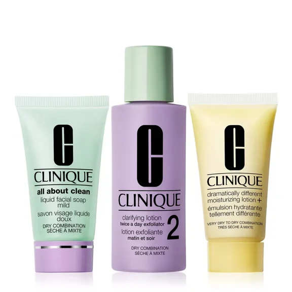 Clinique 3-Step Great Skin Everywhere Set Includes All About Clean Liquid Facial Soap Mild 30 ml, Clarifying Lotion 2 Twice A Day Exfoliator 60 ml, Dramatically Different Moisturizing Lotion  30ml