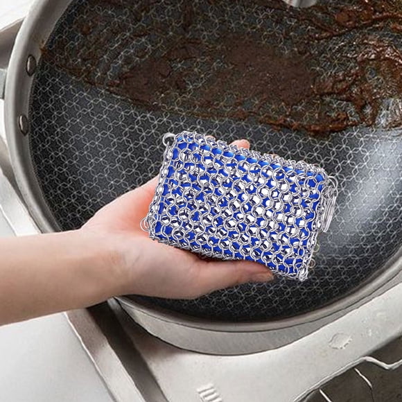 Clearance NANDIYNZHI Big Deals Square Chainmail Scrubbing Pad Stainless Steel 316 Food Grade Silica Gel Washing Pot Brush Screen Oven Plate Brush Pot Blue