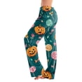 thumbnail image 2 of IYYVV Halloween Pajama Pants Women Gothic Pumpkin Ghost Skeleton Print Drawstring Pj Pants Halloween Stretch Lounge Carved Dressy Pant Green 2XL, 2 of 5