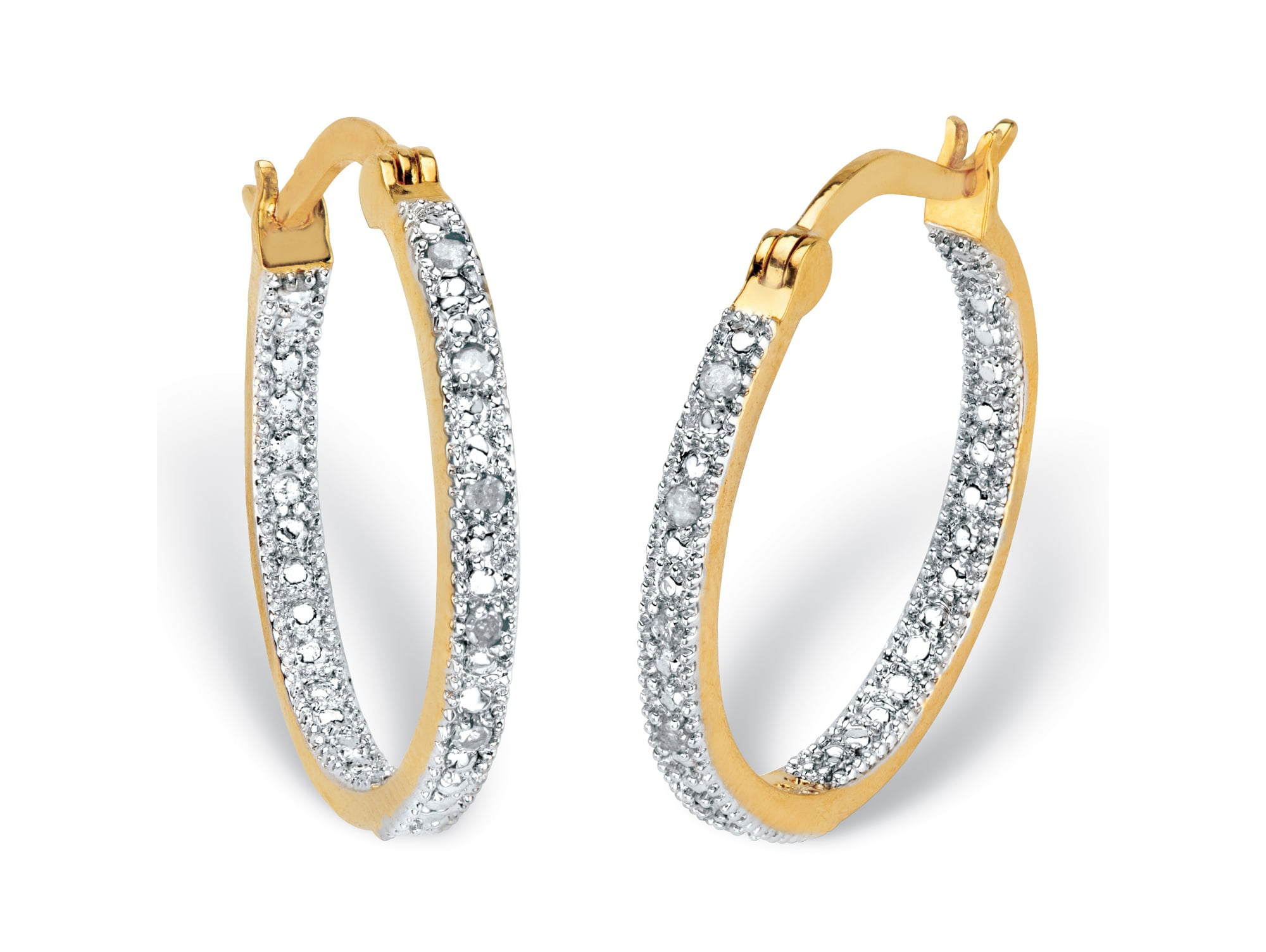 Silver Overlay and Gold Plated Diamond Accent Hoop Earrings By Unique Design 