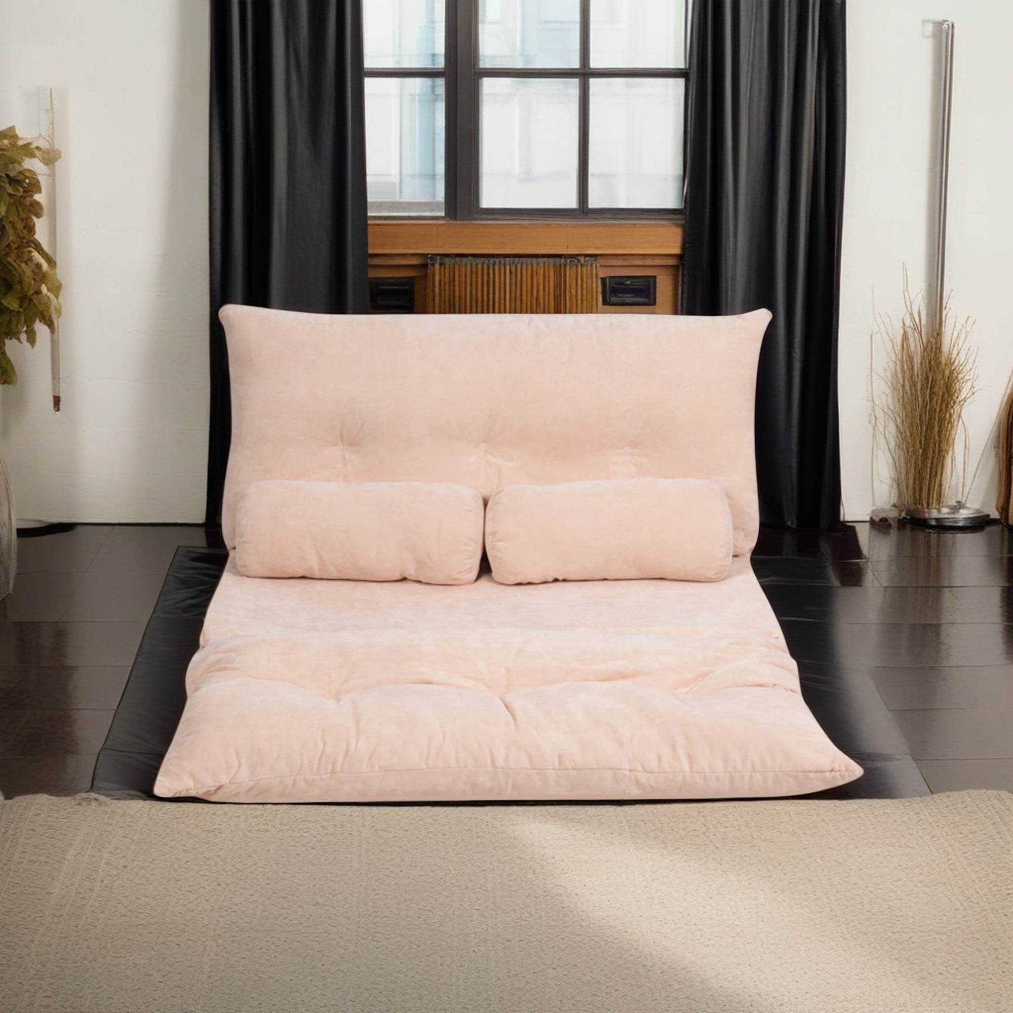 Demi Bonn Adjustable Floor Sofa Couch, Foldable Lazy Sofa Sleeper Bed, Multi-Functional Floor Loveseat, 6-Position Adjustable Sleeper Lounge Couch with 2 Pillows, for Reading, Gaming, Beige